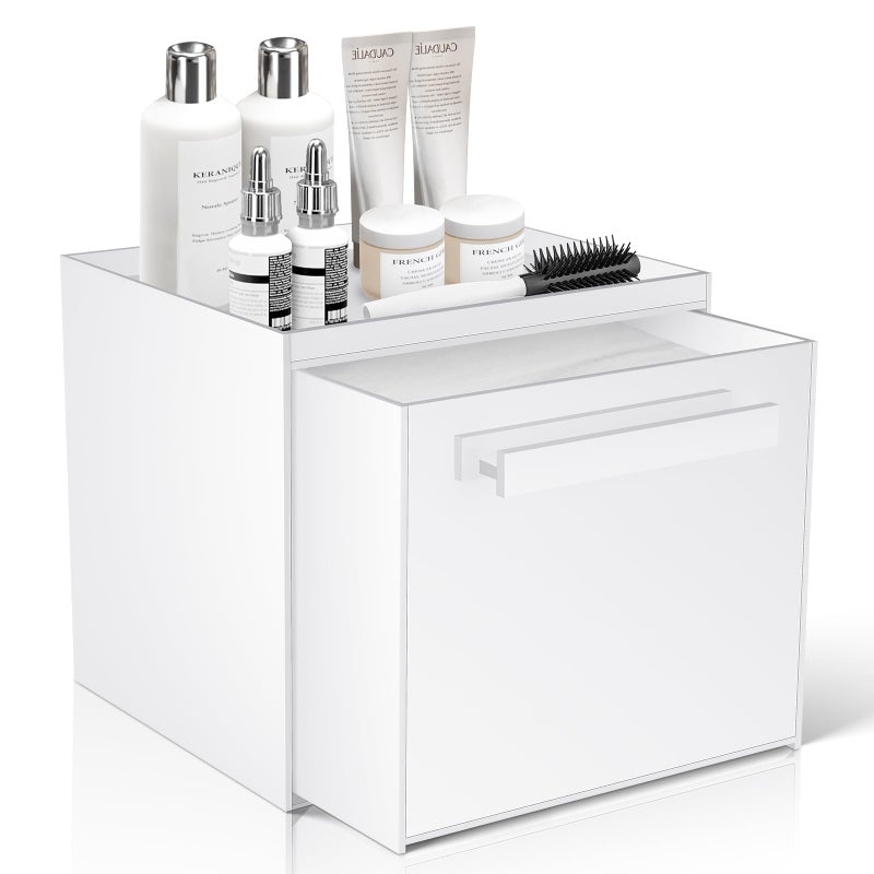 TAINESS Disposable Face Towel Storage Box Compatible with Clean Skin Club Clean Towel XL Acrylic Facial Towels Holder with Drawer WallMounted Makeup Organizer for Vanity Bathroom Glossy White